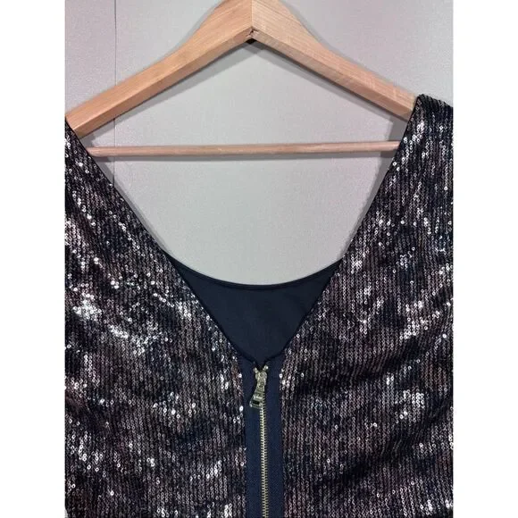 Guess Sequin Off Shoulder Bodycon Sheer Sleeve Dress - Picture 10 of 12